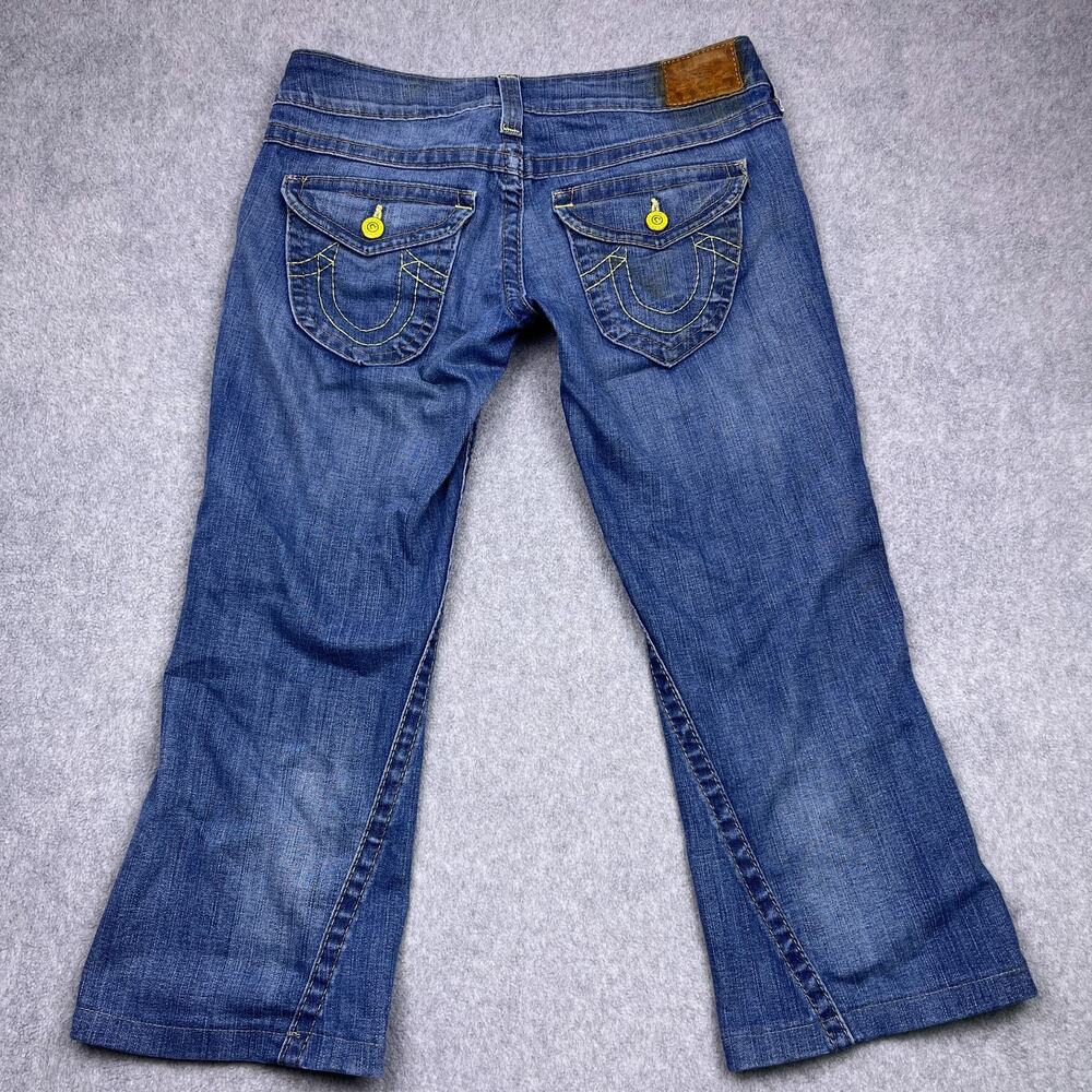 Vintage True Religion Jeans Yellow Stitching Flap Pocket USA Made 34x25 (Hemmed)